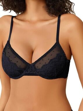 Avidlove Black Lace Balconette Underwire Bra Sheer Unlined Lingerie Large
